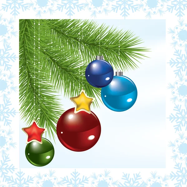 Confine di rami d'albero di Natale con decorazione — Vettoriale Stock