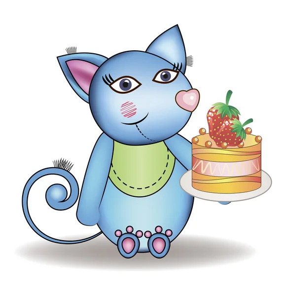Χαριτωμένο μικρό γάτα με κέικ — Διανυσματικό Αρχείο