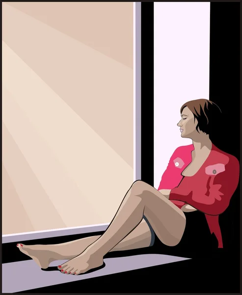 stock vector Girl resting on the windowsill