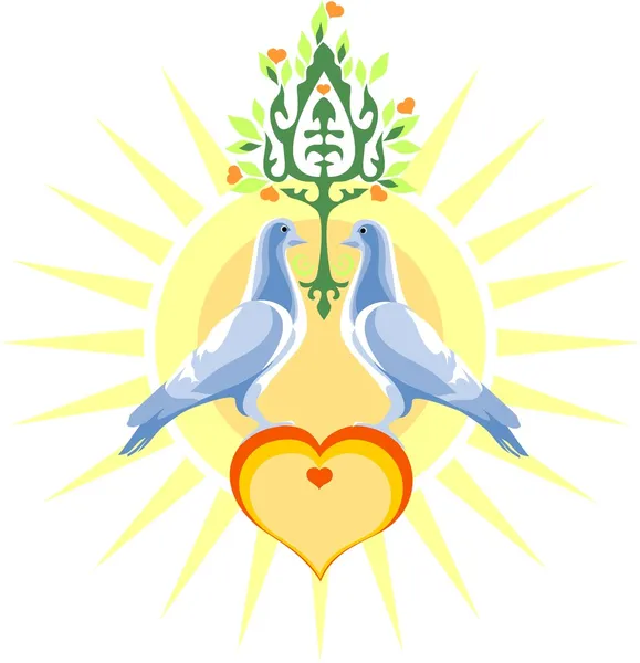 Barış ve sevgi güvercinler — Stok Vektör