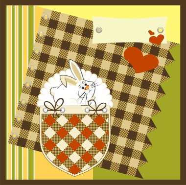 Stylish greeting card with rabbit and hearts, vector illustration clipart