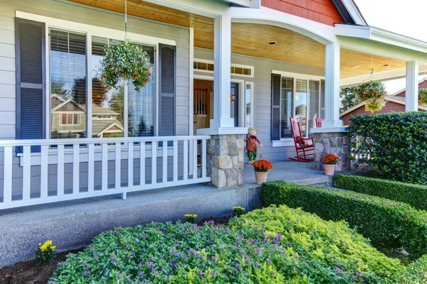 Front porch of the new beautiful grey home — Stock Photo, Image