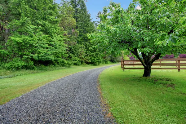 Apple tuin en grind weg — Stockfoto