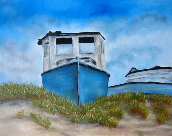 Boot op zand. schilderij. — Stockfoto
