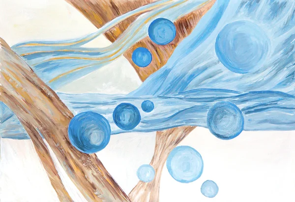 抽象与气泡和木头的手绘画 — 图库照片