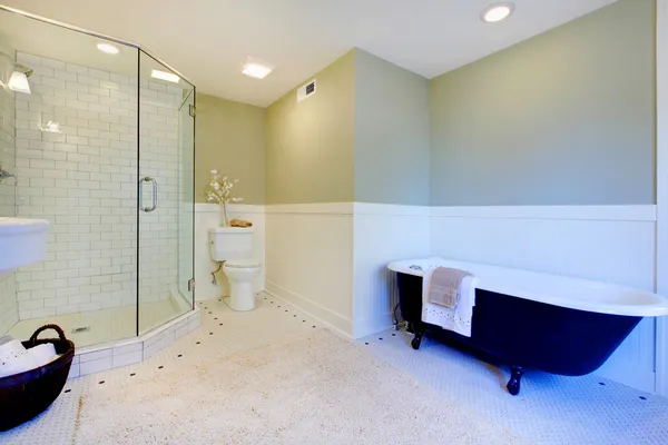 Kamar mandi modern hijau dan putih yang mewah — Stok Foto