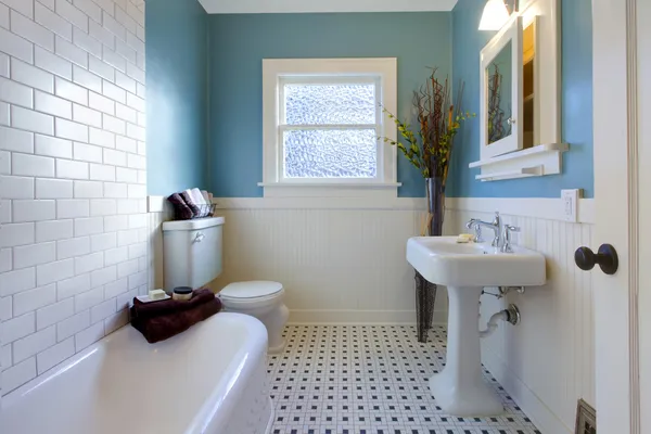 Античний розкішний дизайн синьої ванної кімнати — стокове фото