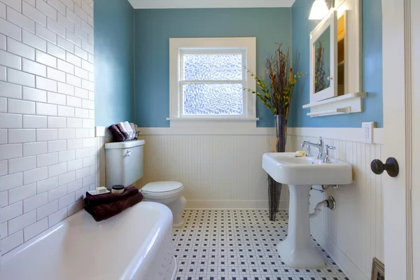 Antieke luxe ontwerp van blauwe badkamer Stockafbeelding