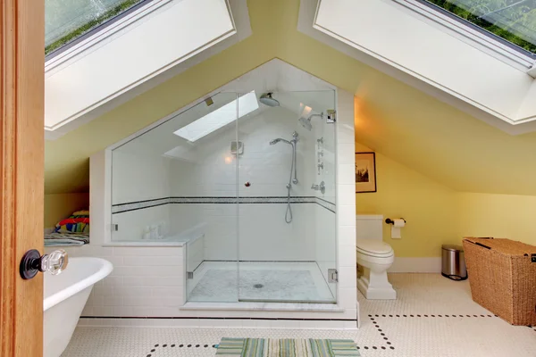 Мансарда нова перебудована сучасна ванна кімната з душем — стокове фото