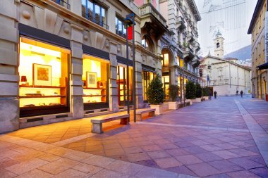 Lugano Lake. Downtown area. Switzerland. Modern buildings and empty streets clipart