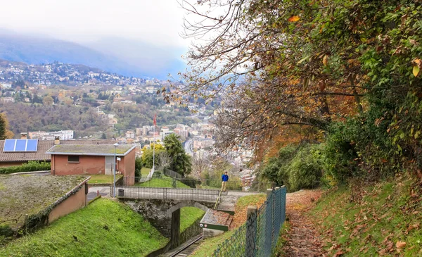 Lugano, Switzerland. Mountains hiking. Fall. Rainy day. — Stock Photo, Image