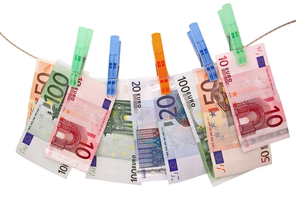 Billetes en euros en tendedero —  Fotos de Stock