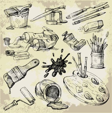 Set of Hand Drawn Artist's Stuff clipart