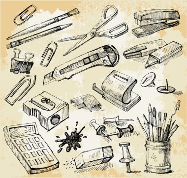 Some Office Stuff Hand Drawn clipart