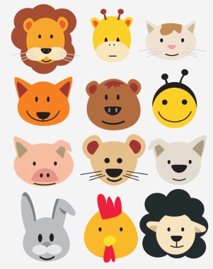 Vector illustration of animal faces. clipart