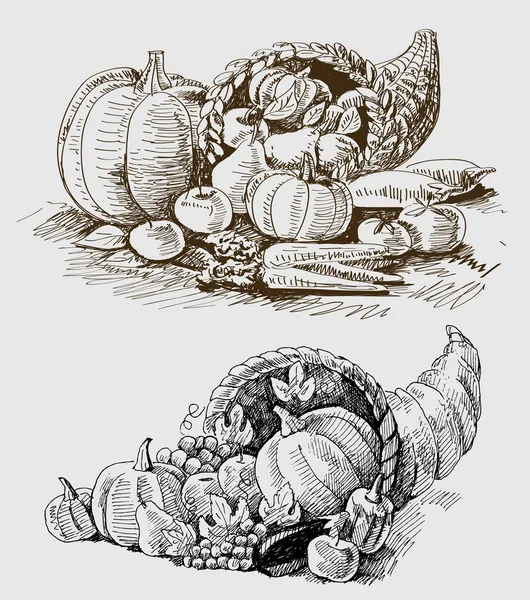Thanksgiving of oogst cornucopia — Stockvector