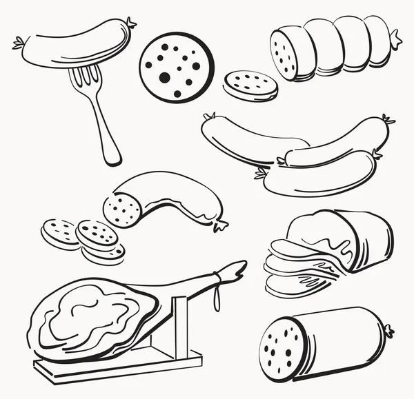 Ensemble d'éléments de viande — Image vectorielle