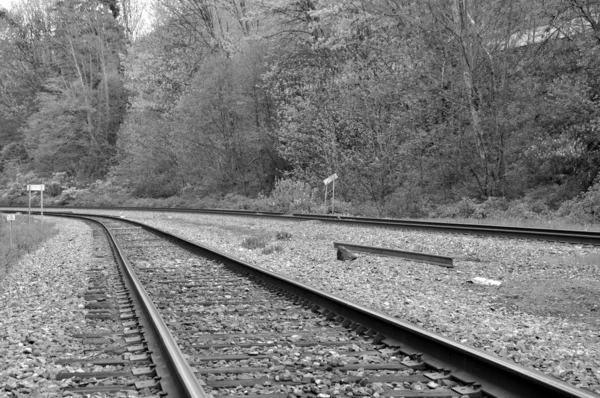 Macro railroad track with black and white color — Stockfoto