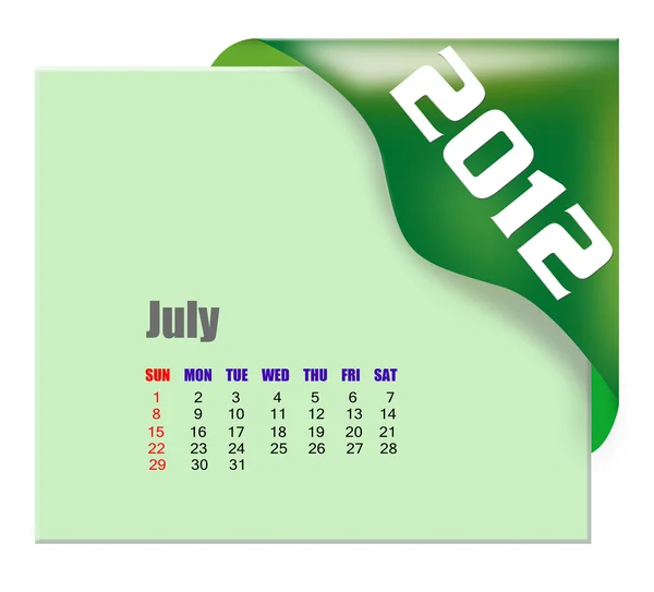 Июль 2012 календарь — стоковое фото