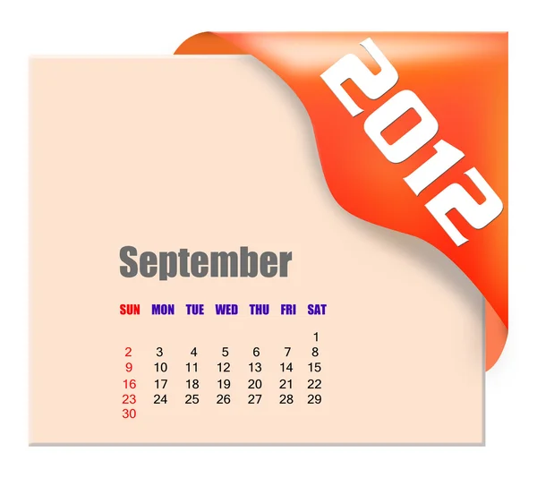Setembro de 2012 calendário — Fotografia de Stock