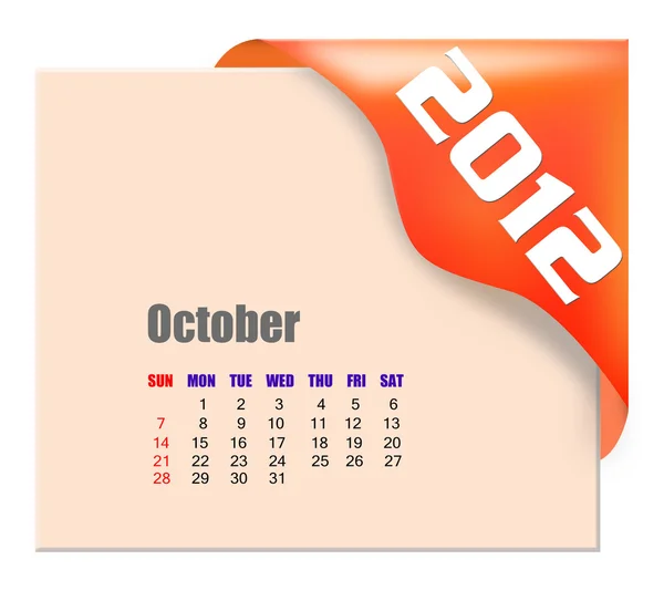 October of 2012 calendar — Stock Photo, Image