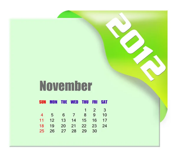 Listopada 2012 kalendarz — Zdjęcie stockowe