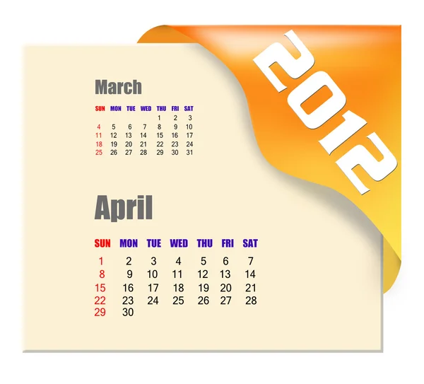 2012 年 4 月カレンダー — ストック写真