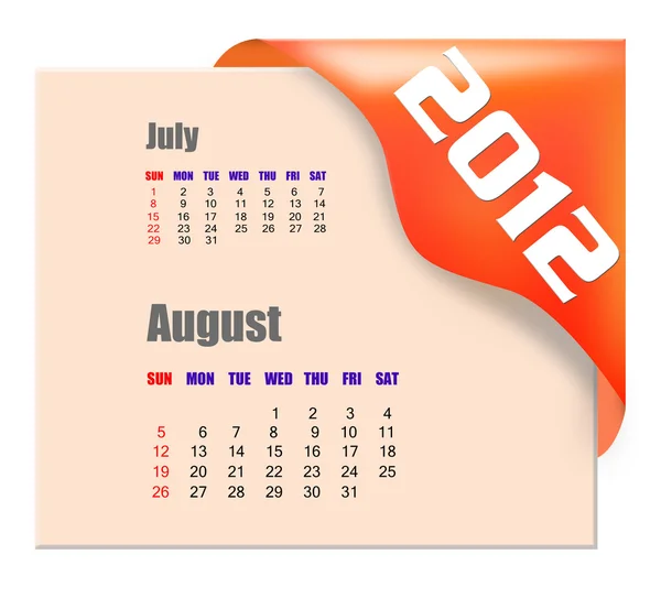 August of 2012 calendar — Stock Photo, Image