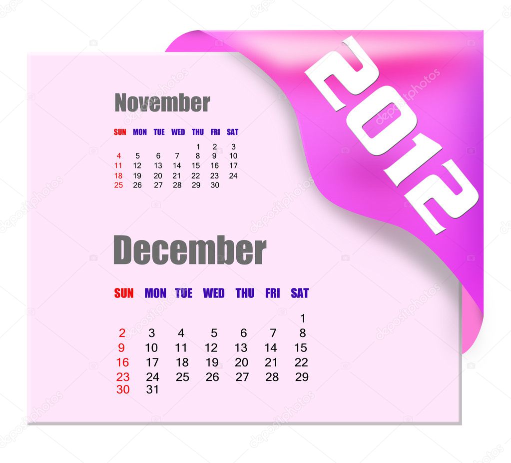 December of 2012 calendar