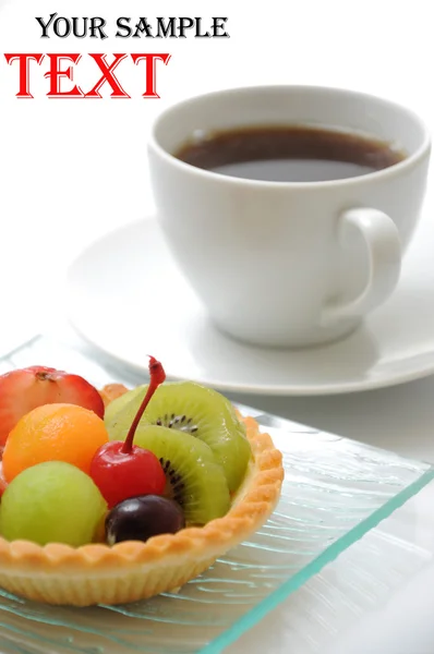 Fruit cake with coffee — Stock Photo, Image