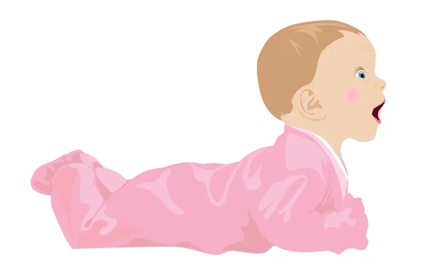 Pequeno bebê rasteja em sliders de rosa —  Vetores de Stock