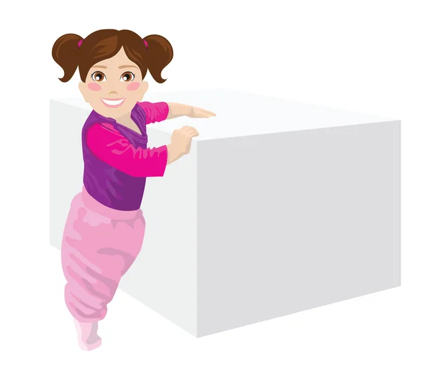 stock vector Baby girl staing near blank box