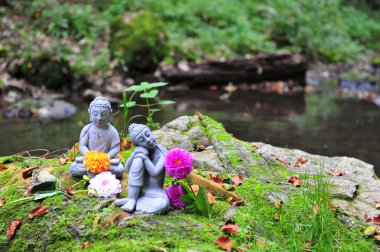 Budhhas mit Blumen