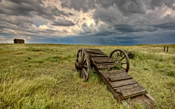 Carrinho de roda velha pradaria Saskatchewan — Fotografia de Stock