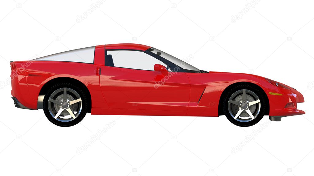 Side view of a red american sportscar