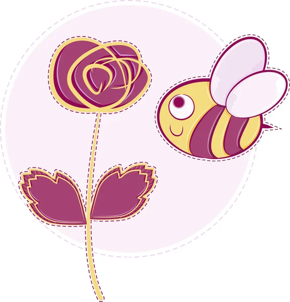 Pink rose with bee — Stock Vector