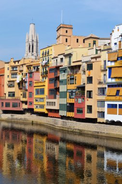 Colorful houses in Girona, Spain clipart