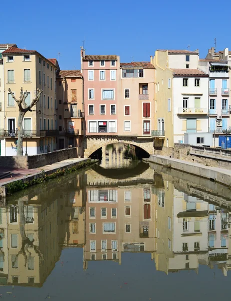 stock image Beautiful houses and river in Narbonne, France