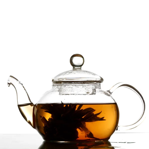 Tea in glass pot — Stock Photo, Image
