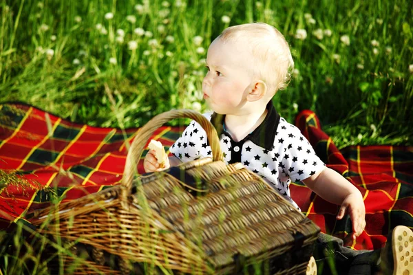 Junge beim Picknick — Stockfoto
