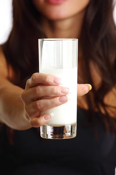 Woman drink yogurt — Stock Photo, Image