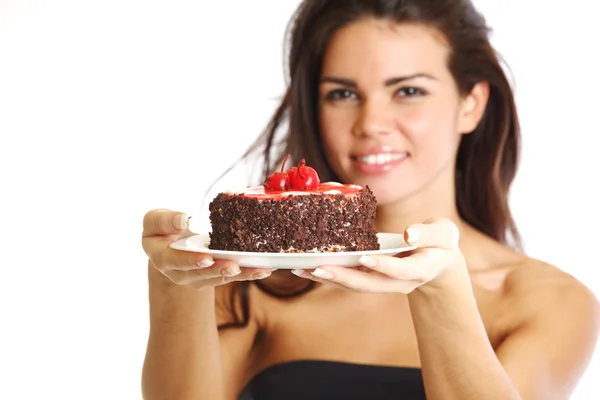 Vrouw en cake — Stockfoto