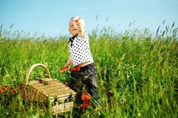 Мальчик на пикнике — стоковое фото