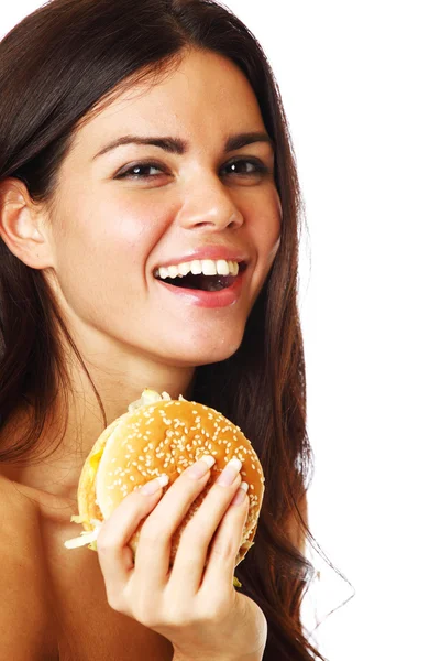 Mujer comer hamburguesa —  Fotos de Stock