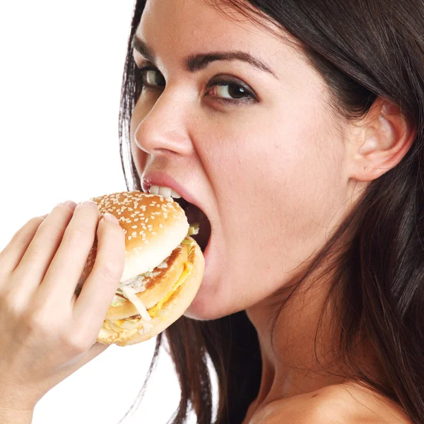 Γυναίκα φάτε μπιφτέκι — Φωτογραφία Αρχείου