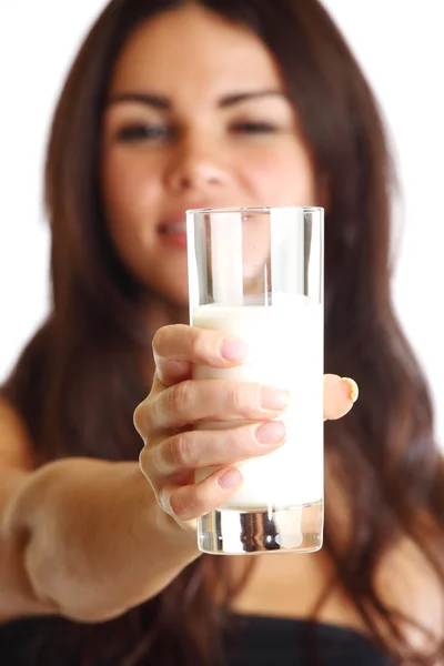 Woman drink yogurt — Stock Photo, Image