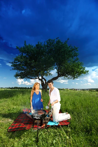 Los amantes en el picnic —  Fotos de Stock