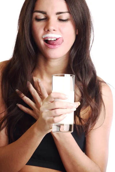 Mujer beber yogur — Foto de Stock