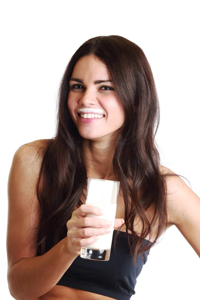 Frau trinkt Joghurt — Stockfoto
