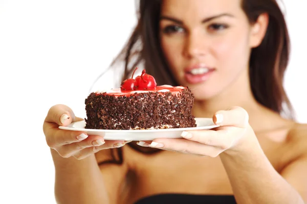 Vrouw en cake — Stockfoto
